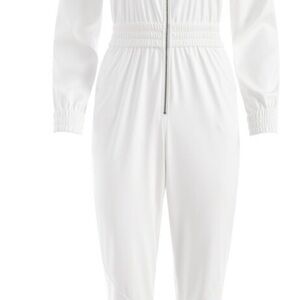 LEVI VEGAN LEATHER FRONT ZIP JUMPSUIT White Zip-Up Jumpsuit